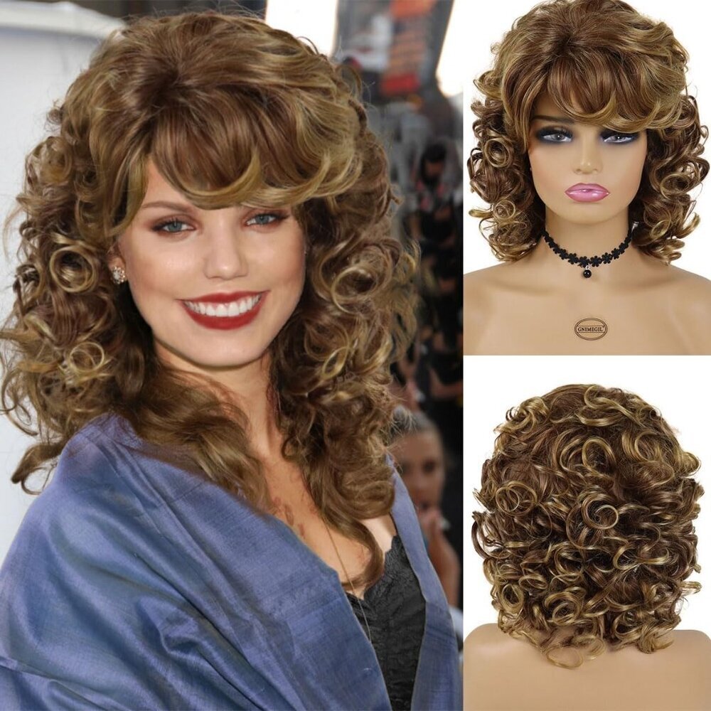 Female Curly Blonde Synthetic Wig Shoulder Length Daily Costume Party